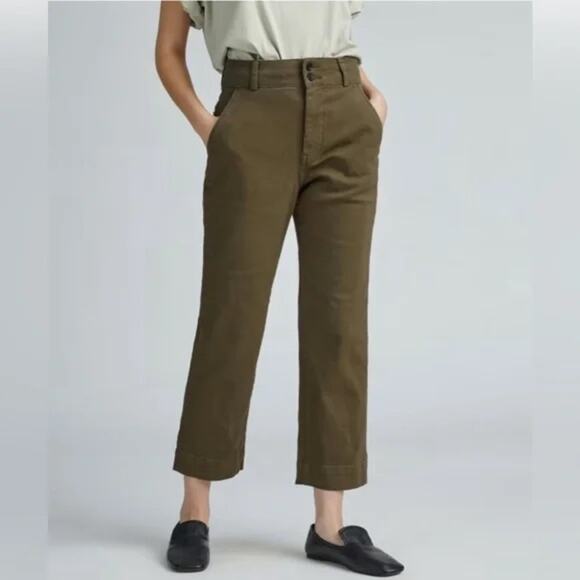 Everlane Organic Straight-Leg Pant Cropped Beech Green Double Button NEW Size 6 - Picture 1 of 9